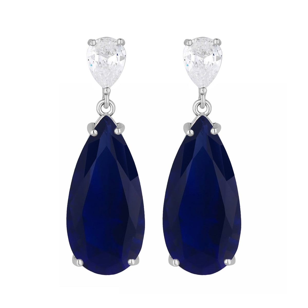 Jon Richard Rhodium Plated Cubic Zirconia Statement Blue Peardrop Earrings - Gift Boxed
