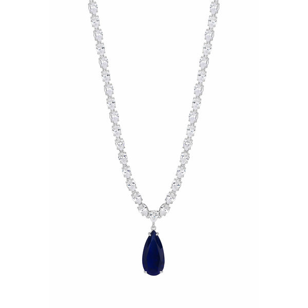 Jon Richard Rhodium Plated Cubic Zirconia Statement Blue Peardrop Necklace - Gift Boxed