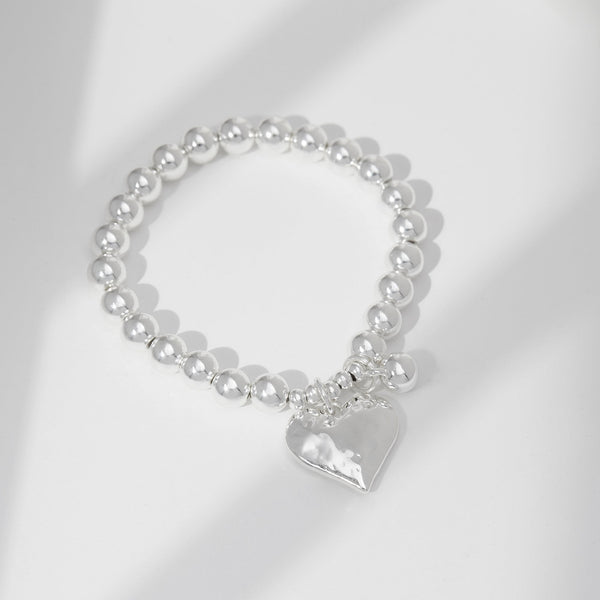 Jon Richard Silver Plated Polished Heart Stretch Ball Bracelet