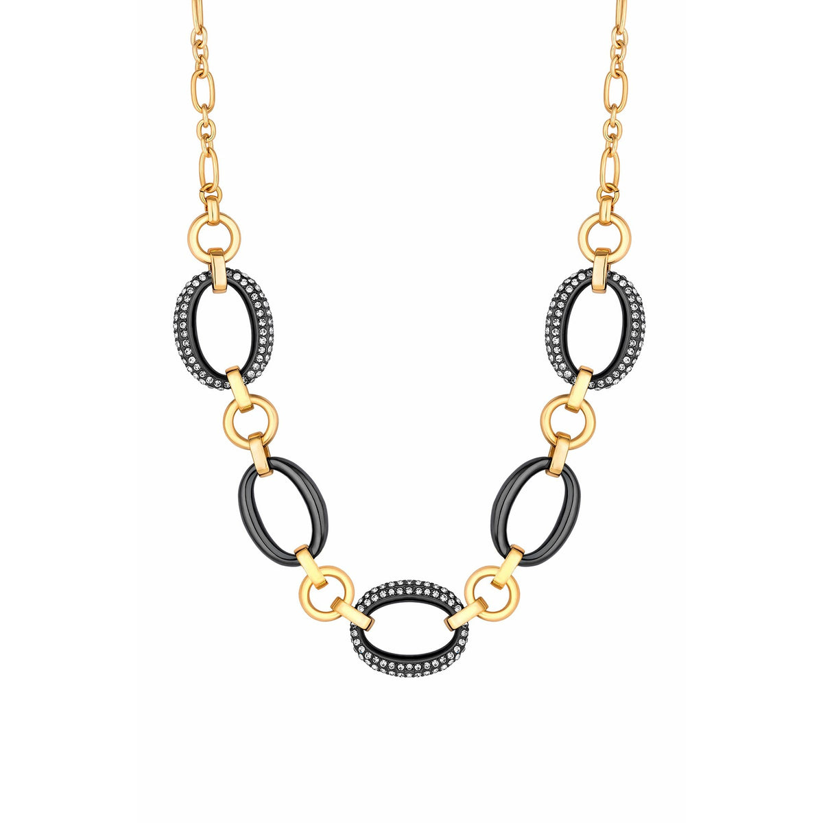 Mood Two Tone Crystal And Polished Link Short Necklace