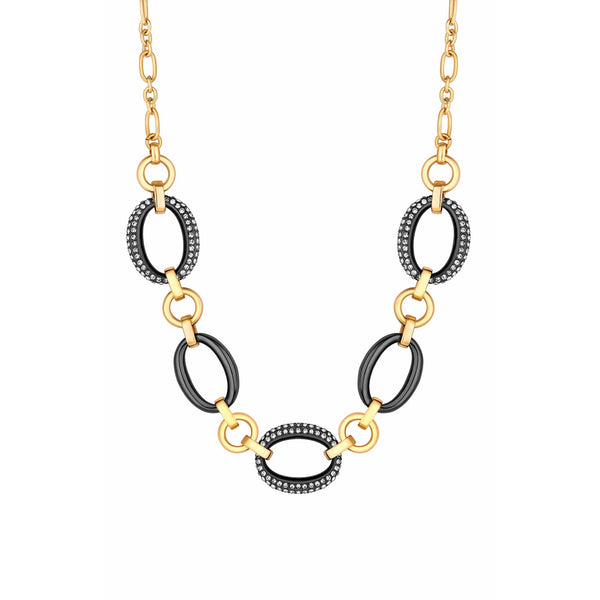 Mood Two Tone Crystal And Polished Link Short Necklace