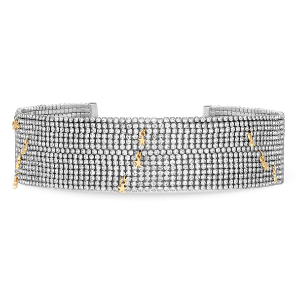 Mood Two Tone Crystal Cupchain And Celestial Statement Choker Necklace