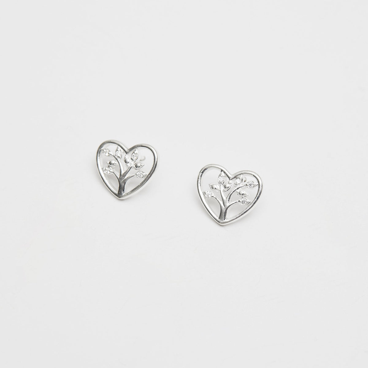 Simply Silver Sterling Silver 925 Tree of Love Heart Stud Earrings