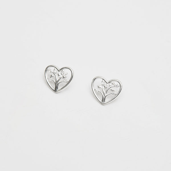 Simply Silver Sterling Silver 925 Tree of Love Heart Stud Earrings