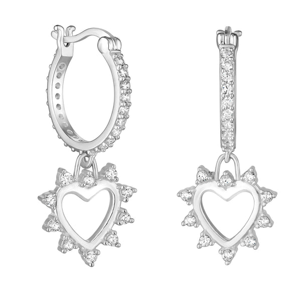 Simply Silver Sterling Silver 925 Cubic Zirconia Open Heart Earrings