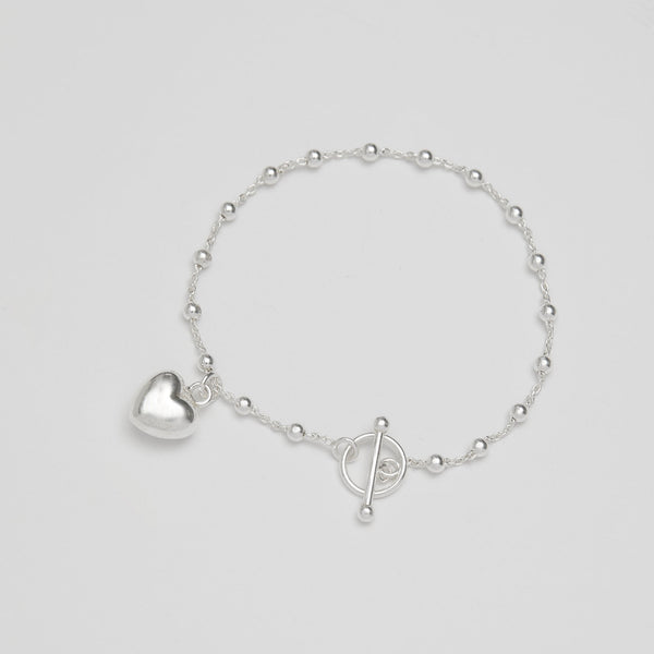 Simply Silver Sterling Silver 925 T Bar Puff Heart Bracelet