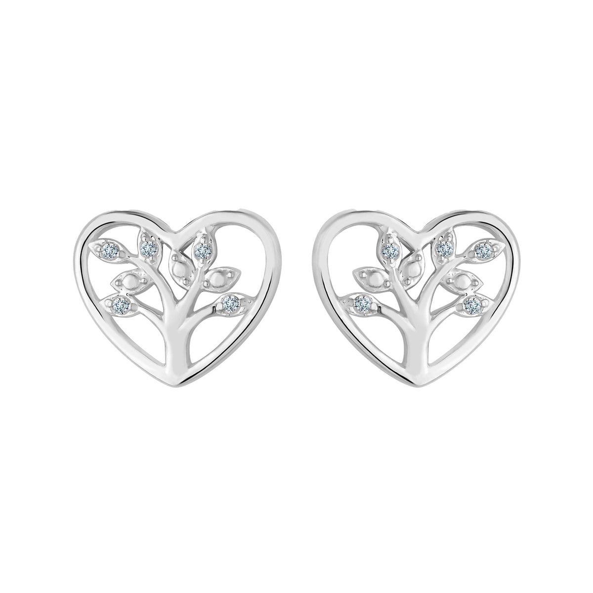 Simply Silver Sterling Silver 925 Tree of Love Heart Stud Earrings