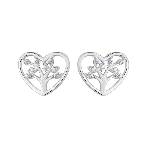 Simply Silver Sterling Silver 925 Tree of Love Heart Stud Earrings