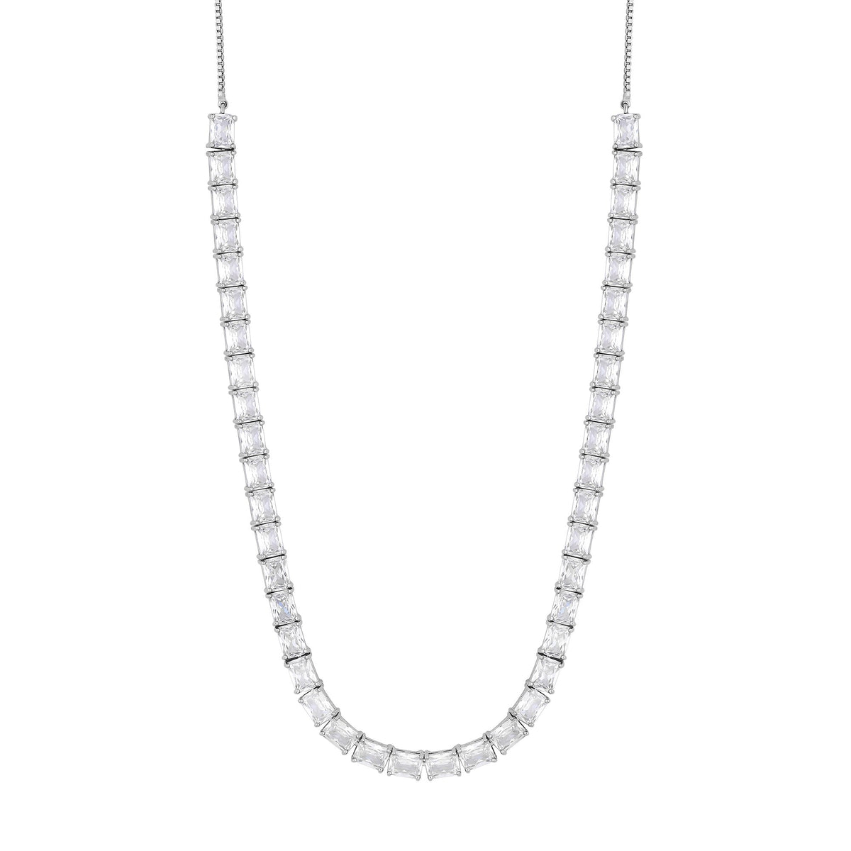 Jon Richard Rhodium Plated Cubic Zirconia Baguette Toggle Choker Necklace - Gift Boxed