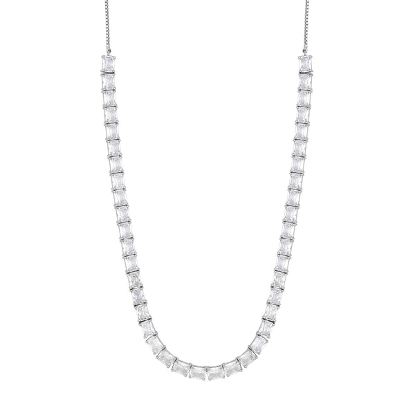 Jon Richard Rhodium Plated Cubic Zirconia Baguette Toggle Choker Necklace - Gift Boxed