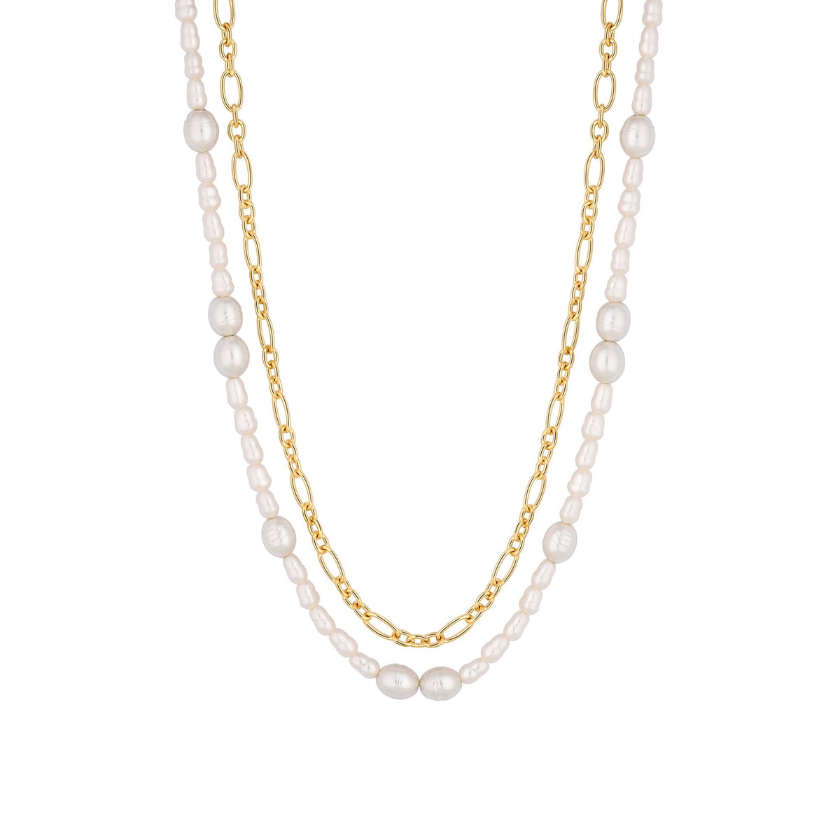 Mood Gold Cream Freshwater Pearl Strand Necklace - Pack of 2