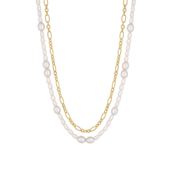 Mood Gold Cream Freshwater Pearl Strand Necklace - Pack of 2