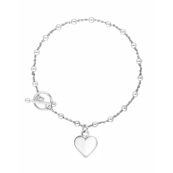 Simply Silver Sterling Silver 925 T Bar Puff Heart Bracelet