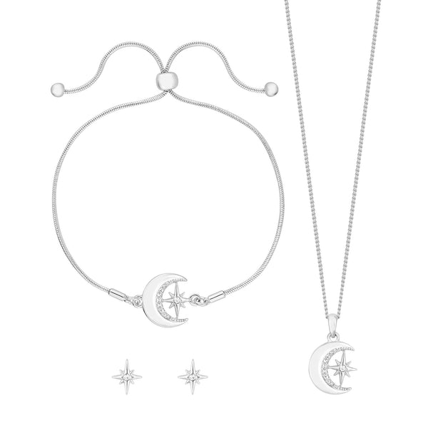 Jon Richard Silver Plated Moon And Crystal Trio Set - Gift Boxed