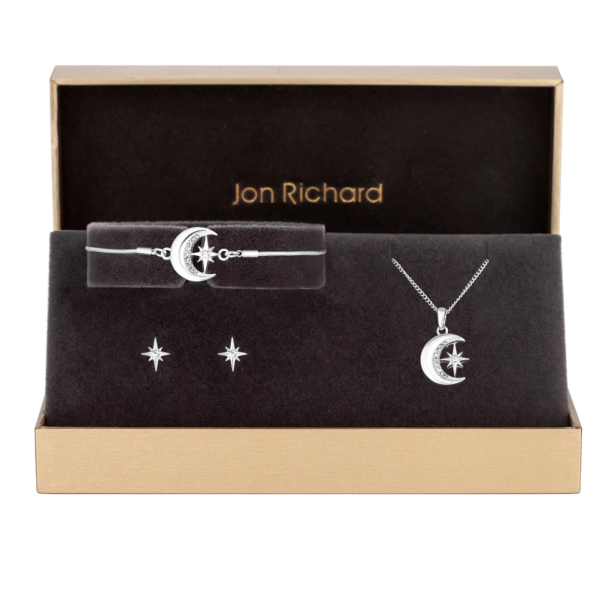 Jon Richard Silver Plated Moon And Crystal Trio Set - Gift Boxed