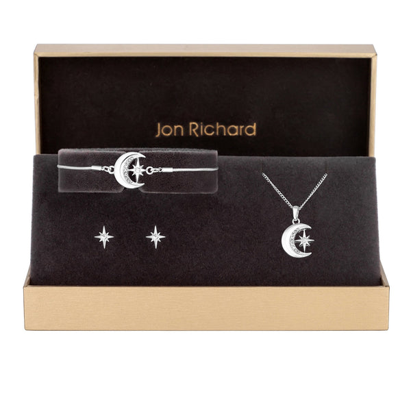 Jon Richard Silver Plated Moon And Crystal Trio Set - Gift Boxed