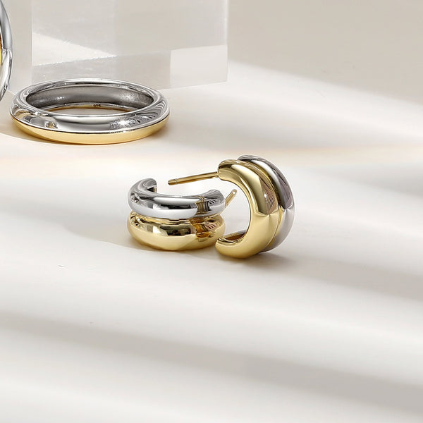 Inicio Two Tone Plated Recycled Mini Hoop Earrings - Gift Pouch
