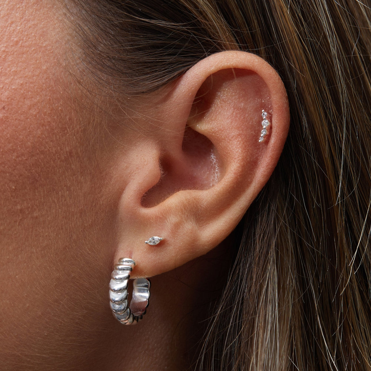 Inicio Silver Plated Recycled Cubic Zirconia Mini Navette Stud Earrings - Gift Pouch