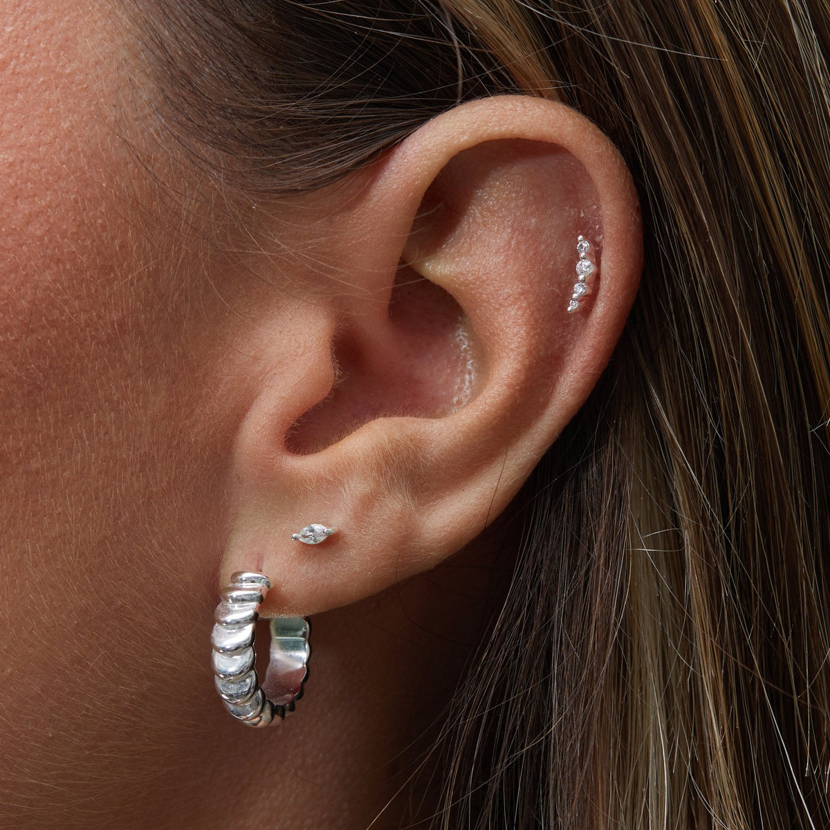 Inicio Silver Plated Recycled Textured Hoop Earrings - Gift Pouch