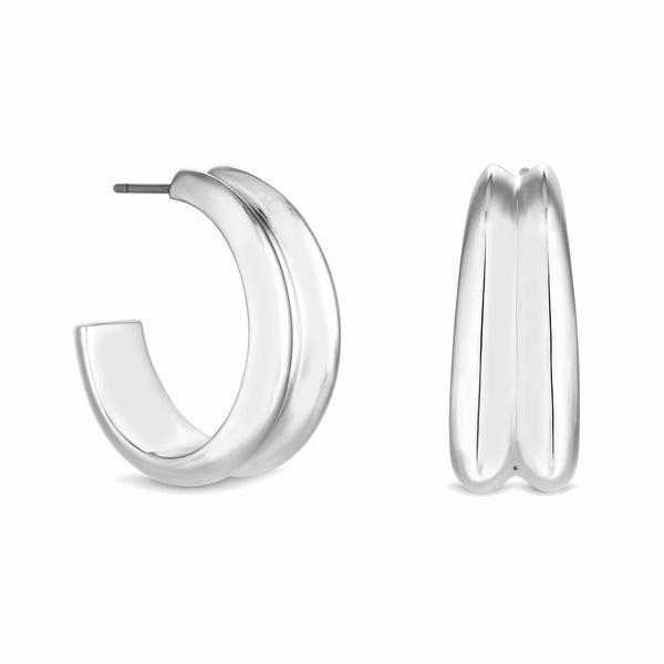 Inicio Recycled Sterling Silver Plated Curved Hoop Earrings - Gift Pouch