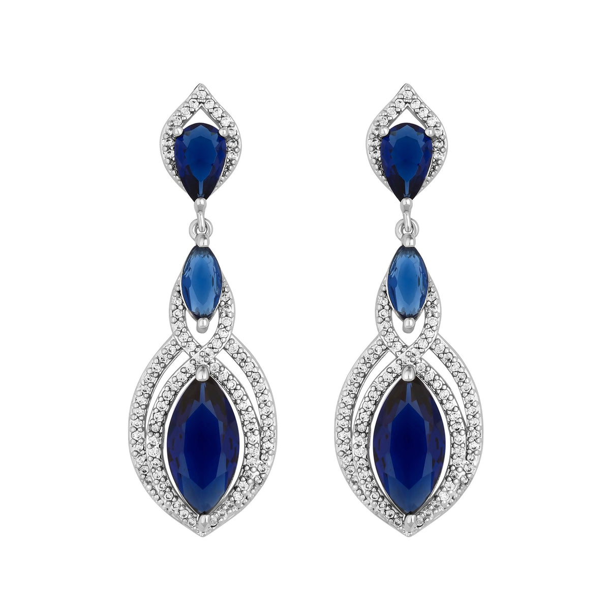 Jon Richard Rhodium Plated Blue Navette Statement Drop Earrings