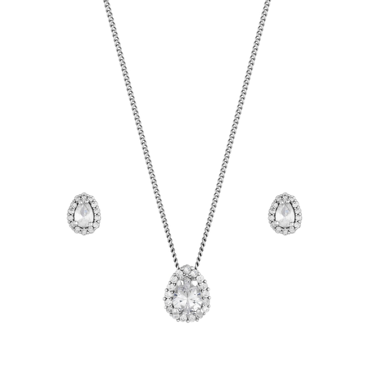 Jon Richard Rhodium Plated Cubic Zirconia Pear Stone Set - Gift Boxed