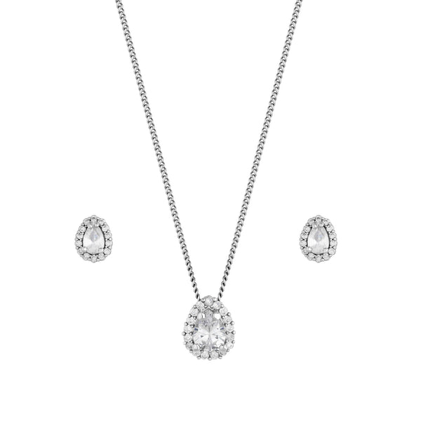 Jon Richard Rhodium Plated Cubic Zirconia Pear Stone Set - Gift Boxed