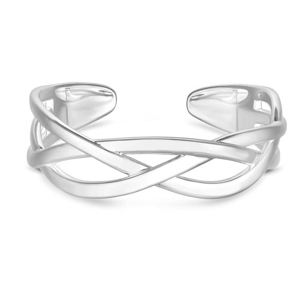 Inicio Recycled Sterling Silver Plated Cross Over Bangle Bracelet - Gift Pouch
