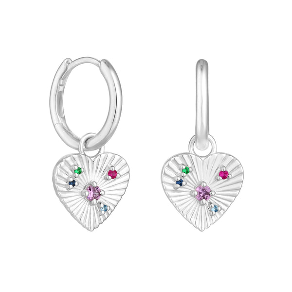 Simply Silver Sterling Silver 925 Heart Charm Huggie Hoop Earrings