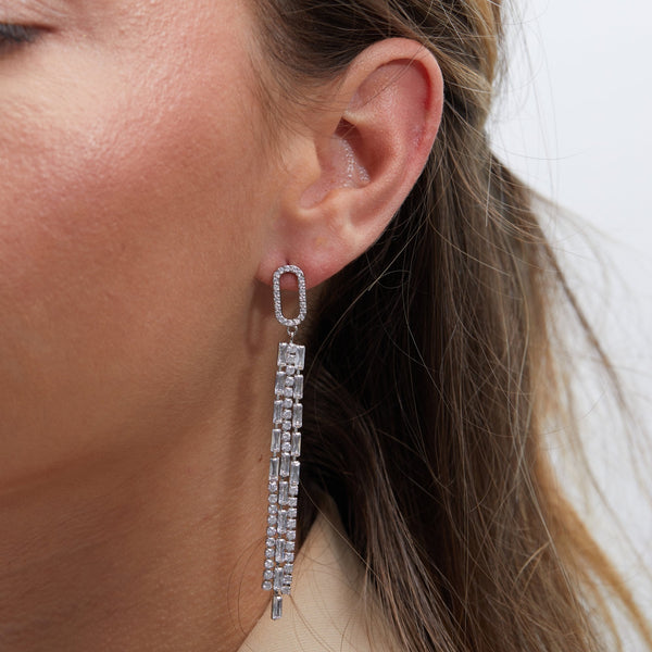 Jon Richard Rhodium Plated Cubic Zirconia Crystal Baguette Multi Strand Earrings