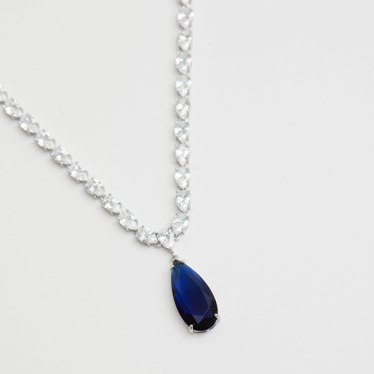 Jon Richard Rhodium Plated Cubic Zirconia Statement Blue Peardrop Necklace - Gift Boxed
