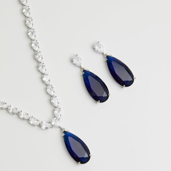 Jon Richard Rhodium Plated Cubic Zirconia Statement Blue Peardrop Earrings - Gift Boxed