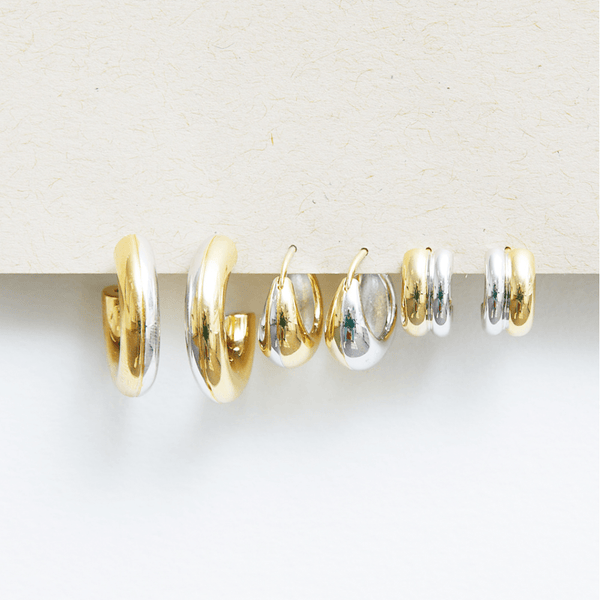 Inicio Two Tone Plated Recycled Hoop Earrings - Gift Pouch