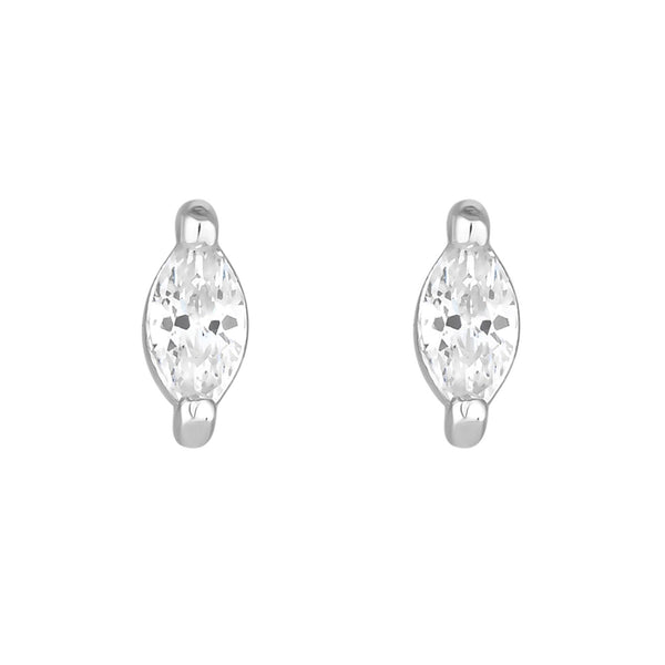 Inicio Silver Plated Recycled Cubic Zirconia Mini Navette Stud Earrings - Gift Pouch