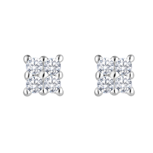 Silver Plated Recycled Cubic Zirconia Multi Stone Mini Barbell Stud Earrings - Gift Pouch