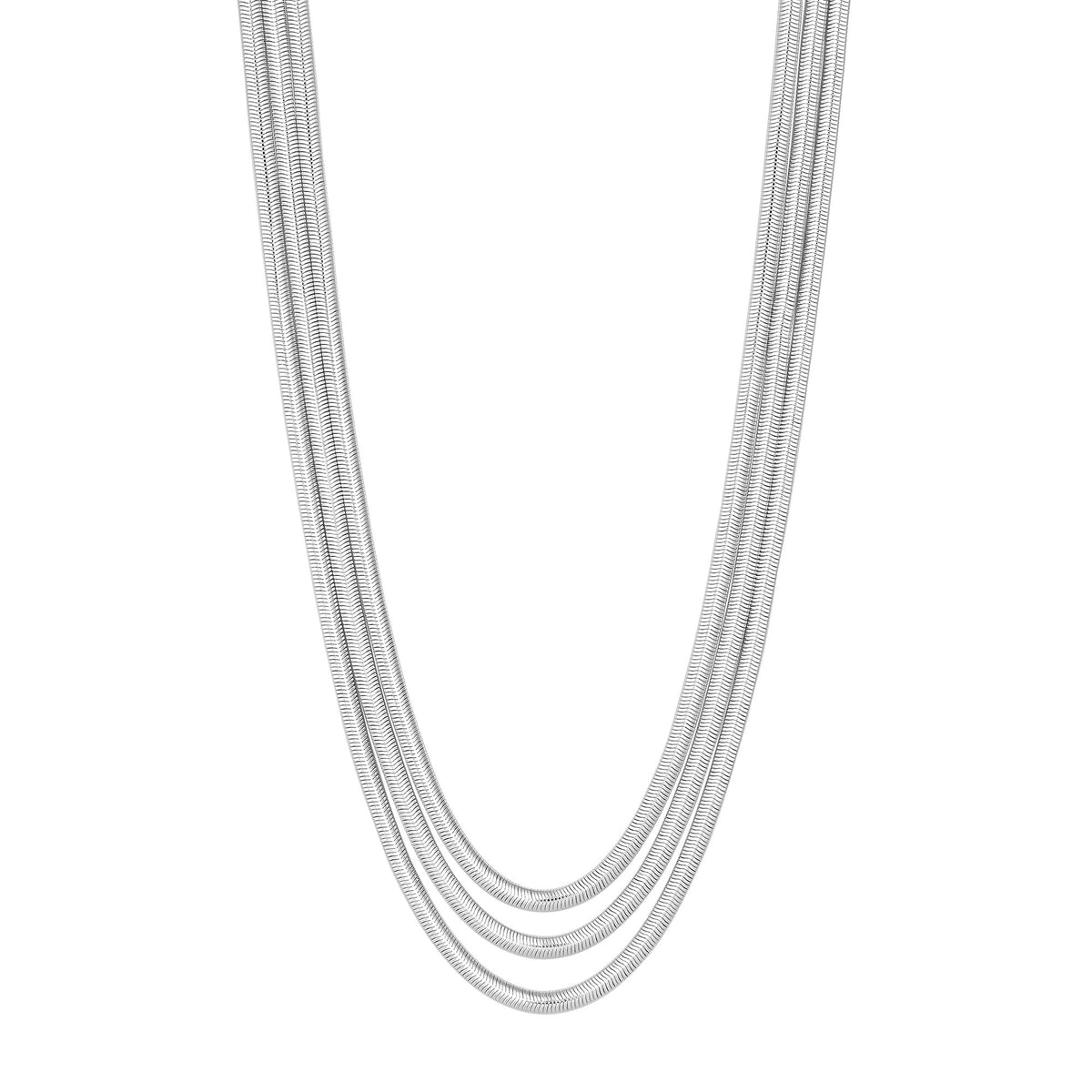 Inicio Recycled Sterling Silver Plated Multi Row Snake Chain Necklace - Gift Pouch
