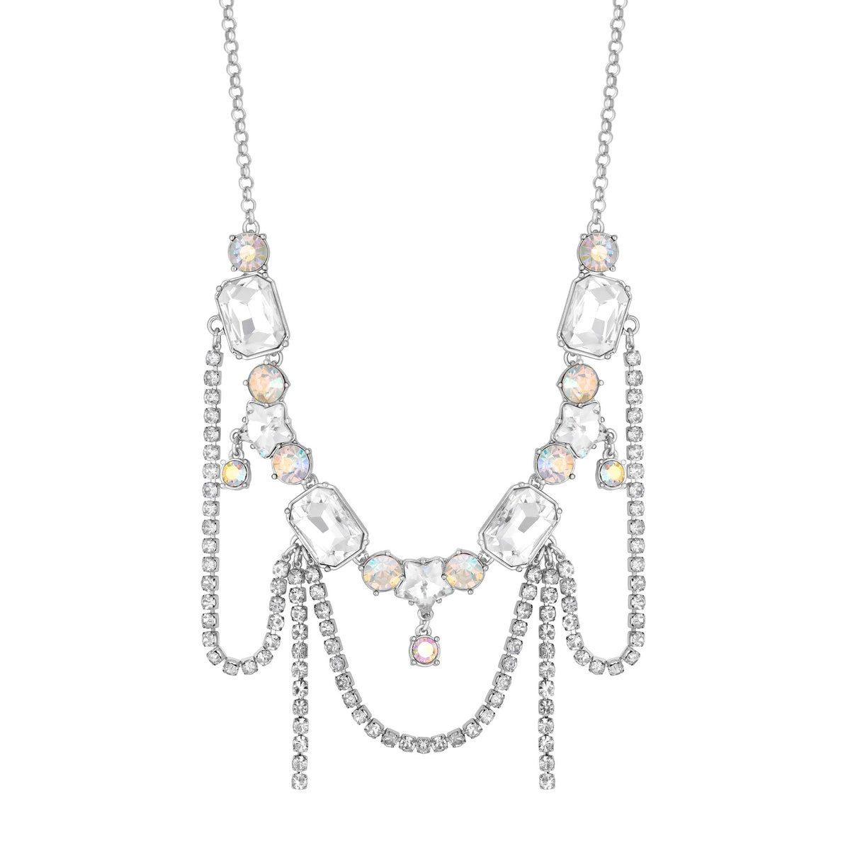 Mood Silver Crystal And Aurora Borealis Star Droplet Chain Necklace
