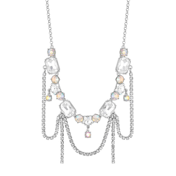 Mood Silver Crystal And Aurora Borealis Star Droplet Chain Necklace
