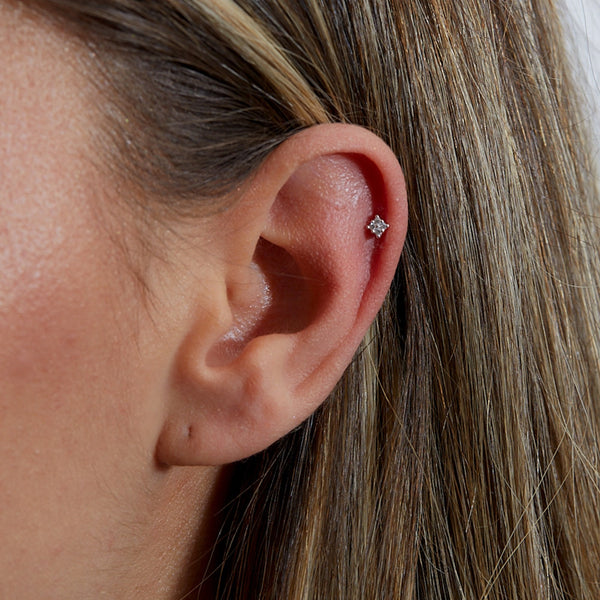 Silver Plated Recycled Cubic Zirconia Multi Stone Mini Barbell Stud Earrings - Gift Pouch