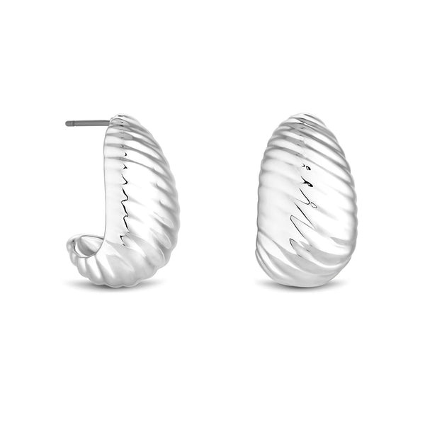Inicio Recycled Sterling Silver Plated Textured Hoop Earrings - Gift Pouch