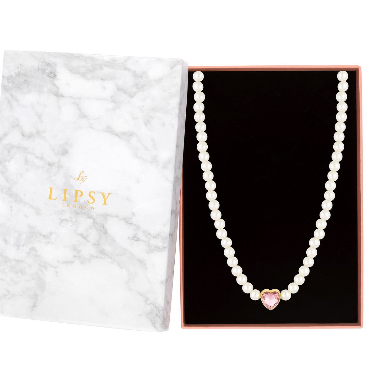 Lipsy Pearl Pink Heart Choker Necklace - Gift Boxed