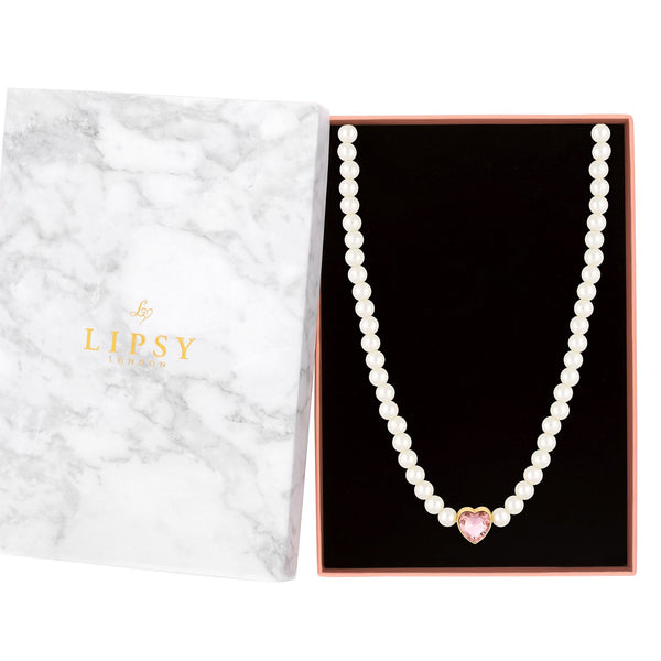 Lipsy Pearl Pink Heart Choker Necklace - Gift Boxed