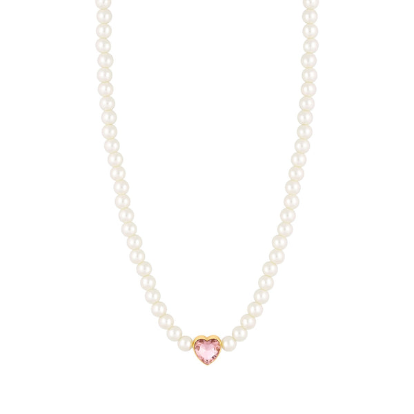 Lipsy Pearl Pink Heart Choker Necklace - Gift Boxed