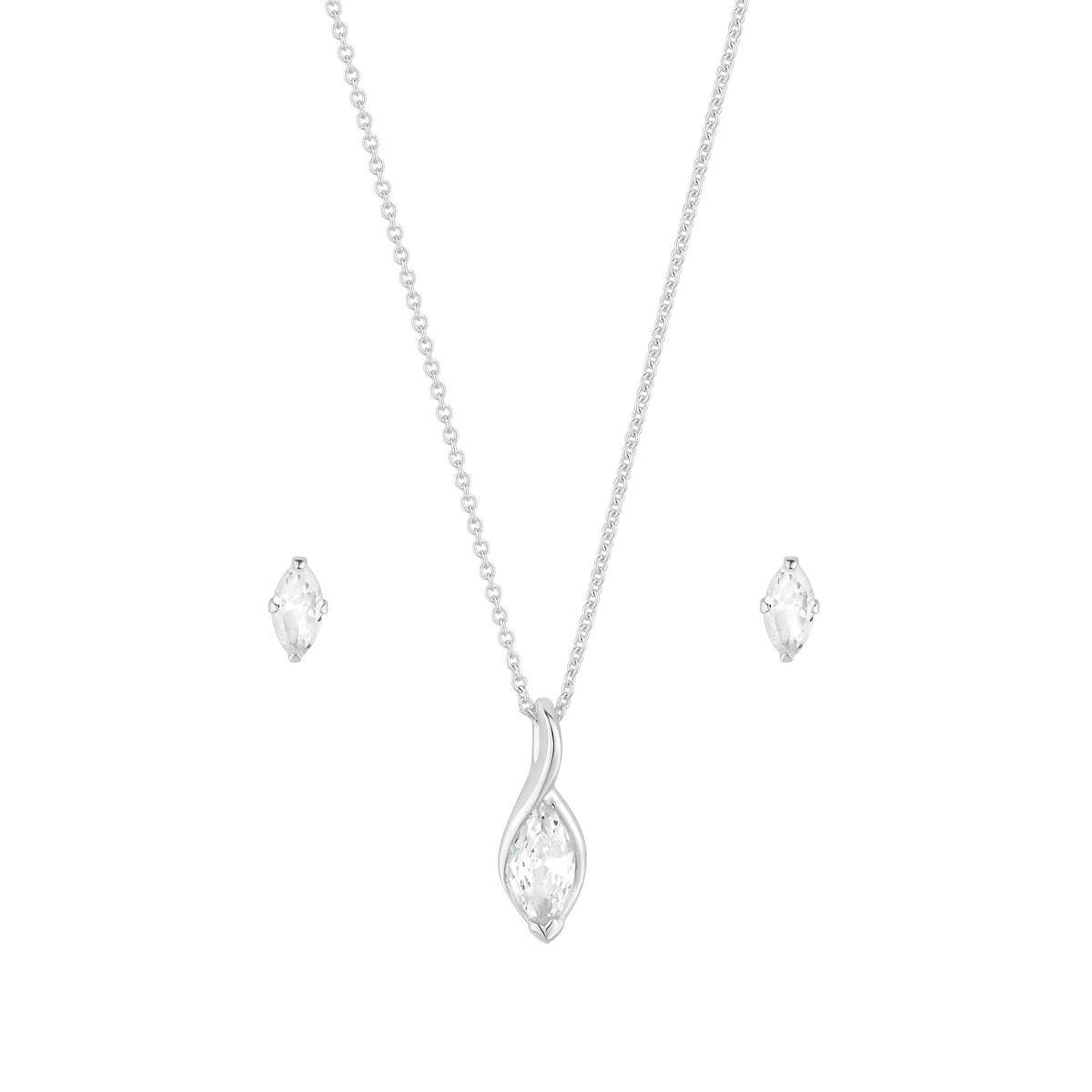 Simply Silver Sterling Silver 925 Marquisse Navette Set - Gift Boxed