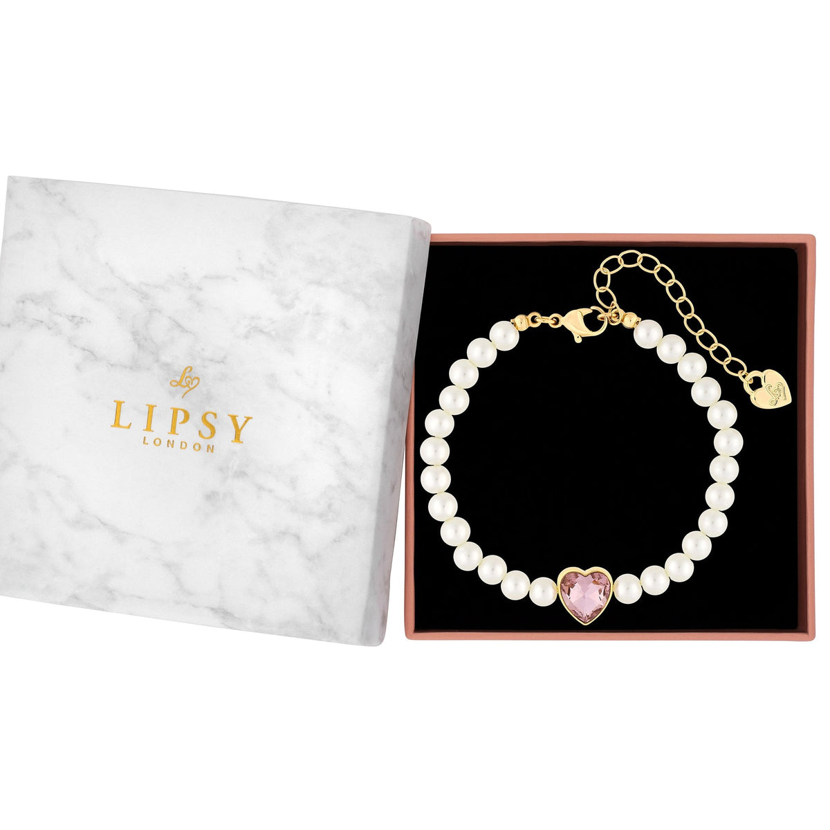Lipsy Pearl Pink Heart Bracelet - Gift Boxed
