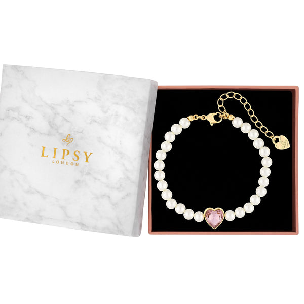 Lipsy Pearl Pink Heart Bracelet - Gift Boxed