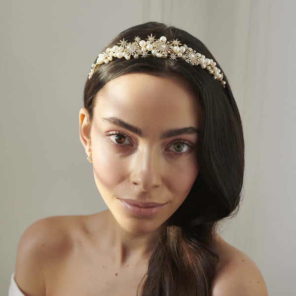 Jon Richard Gold Star And Pearl Tiara - Gift Pouch