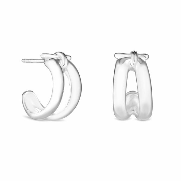 Simply Silver Sterling Silver 925 Double Row Small Hoop Earrings