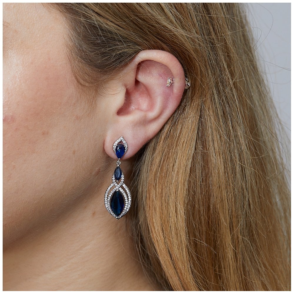 Jon Richard Rhodium Plated Blue Navette Statement Drop Earrings