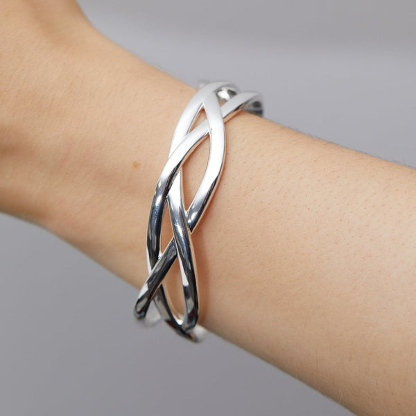 Inicio Recycled Sterling Silver Plated Cross Over Bangle Bracelet - Gift Pouch